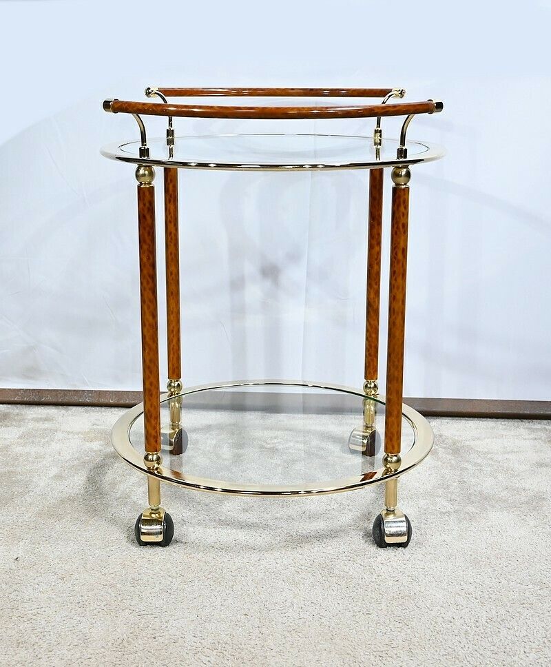 Furniture Glass And Gold Metal Rolling Table – 1980 photo