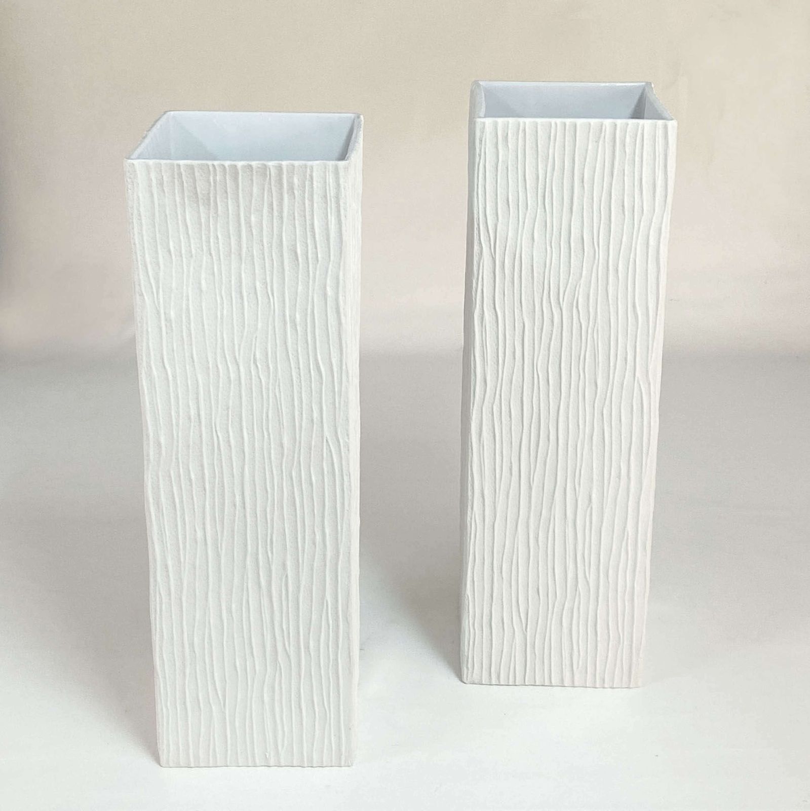 Pair Of Large White Square Relief Vases By Hutschenreuther photo Home Decor