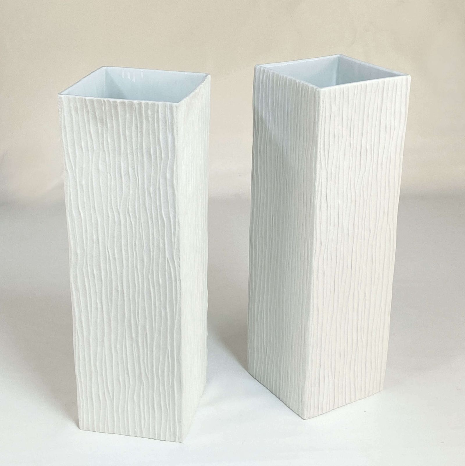 Pair Of Large White Square Relief Vases By Hutschenreuther photo 890.0