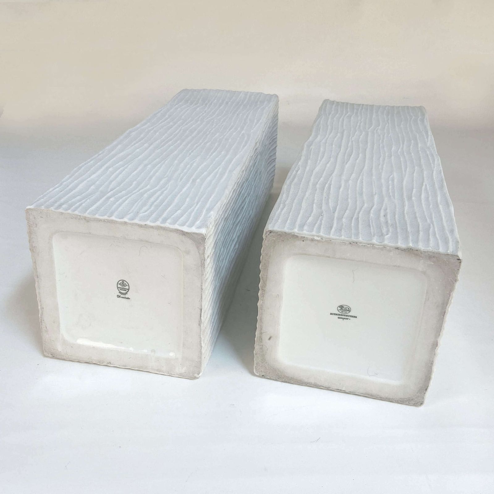 Pair Of Large White Square Relief Vases By Hutschenreuther photo vintage