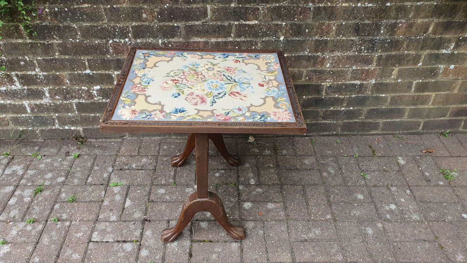 photo for sale Large Vintage Mahogany And Still Life Tapestry Fire Screen
