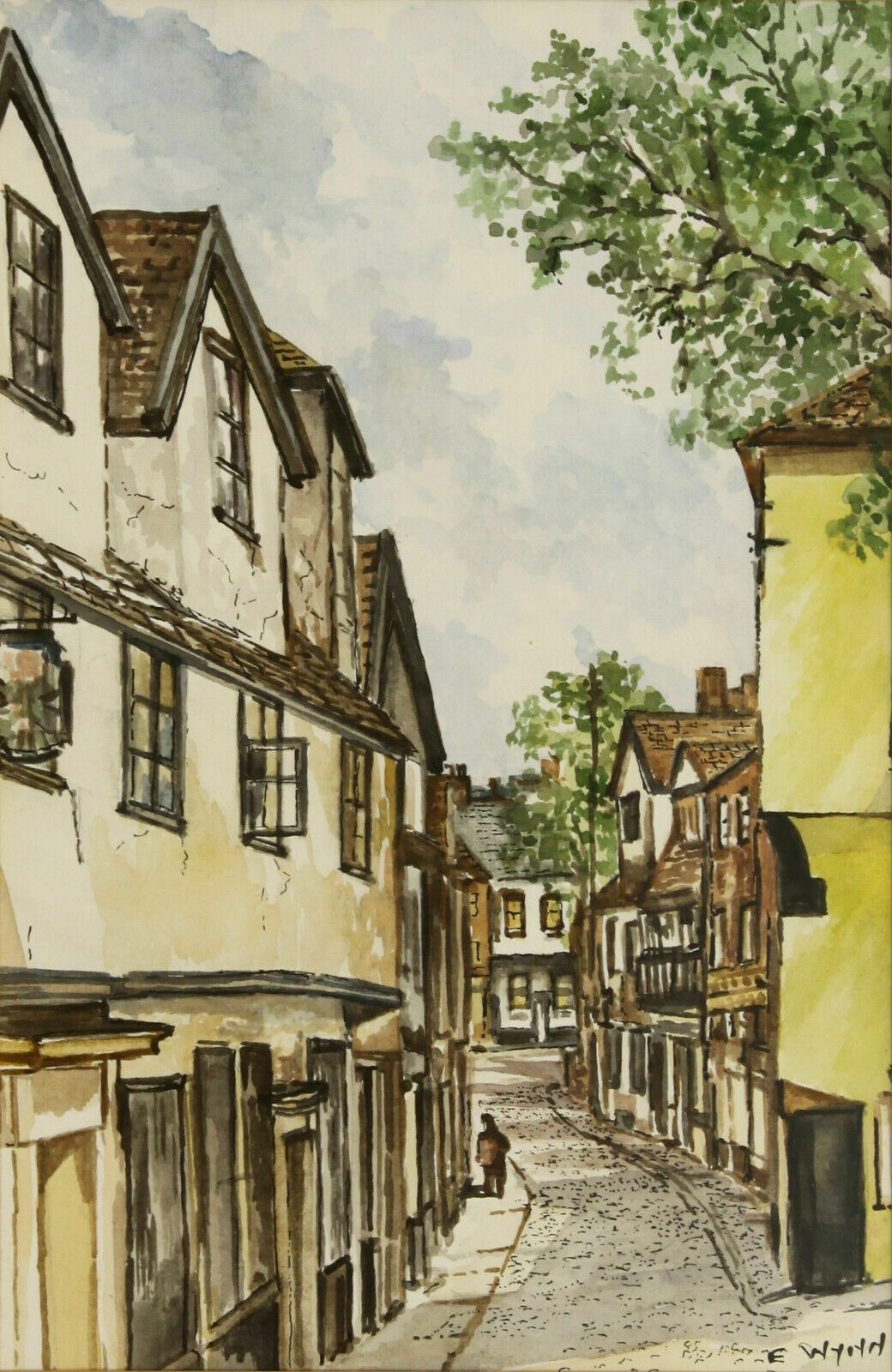 Watercolour By Eric Wynn. Titled "Elm Hill, Norwich" photo furniture