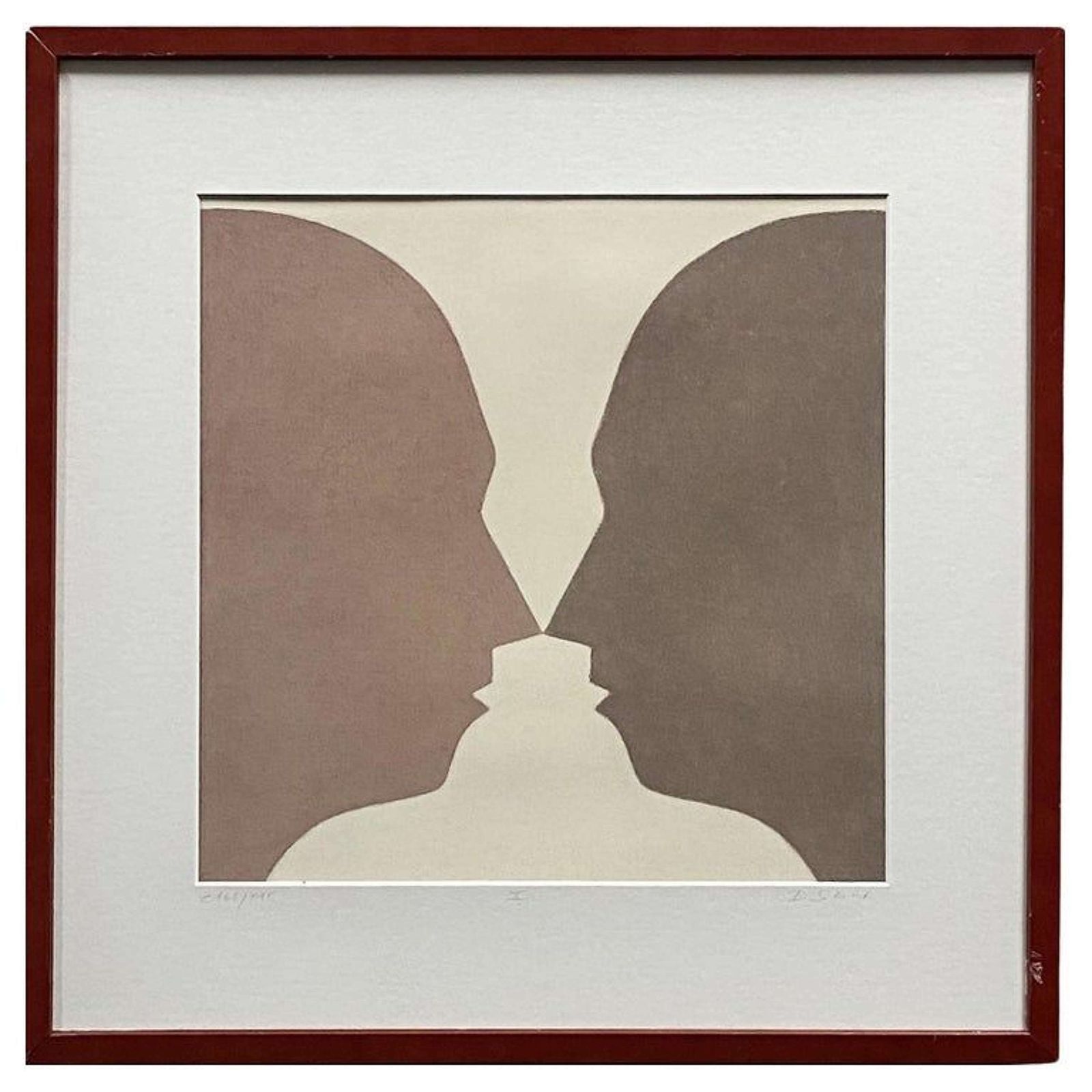 Lithograph Of Two Silhouette Faces By Beate Selzer