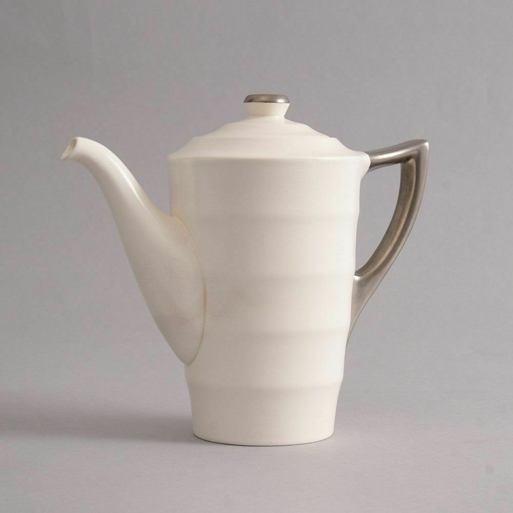 Home Decor British Art Deco Keith Murray For Wedgwood 'Moonstone' Coffee Service With Silvered Handles photo