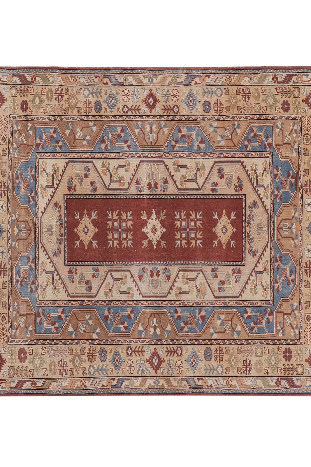 1960s Decorative Turkish Soft Muted Color Oushak Living Room Rug 6'10'' X 7'7'' photo vinterior