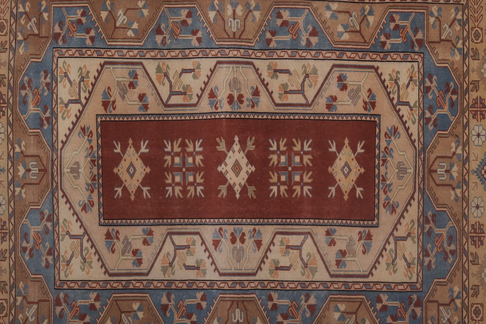 Textiles 1960s Decorative Turkish Soft Muted Color Oushak Living Room Rug 6'10'' X 7'7'' photo