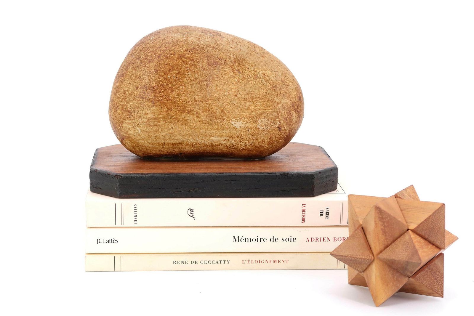 Pebble Stone Sculpture Or Paperweight, Wood Base, 1970s / Cabinet Of Curiosities, Boho Chic, Wabi Sabi, Bohemian Decor, Folk photo furniture