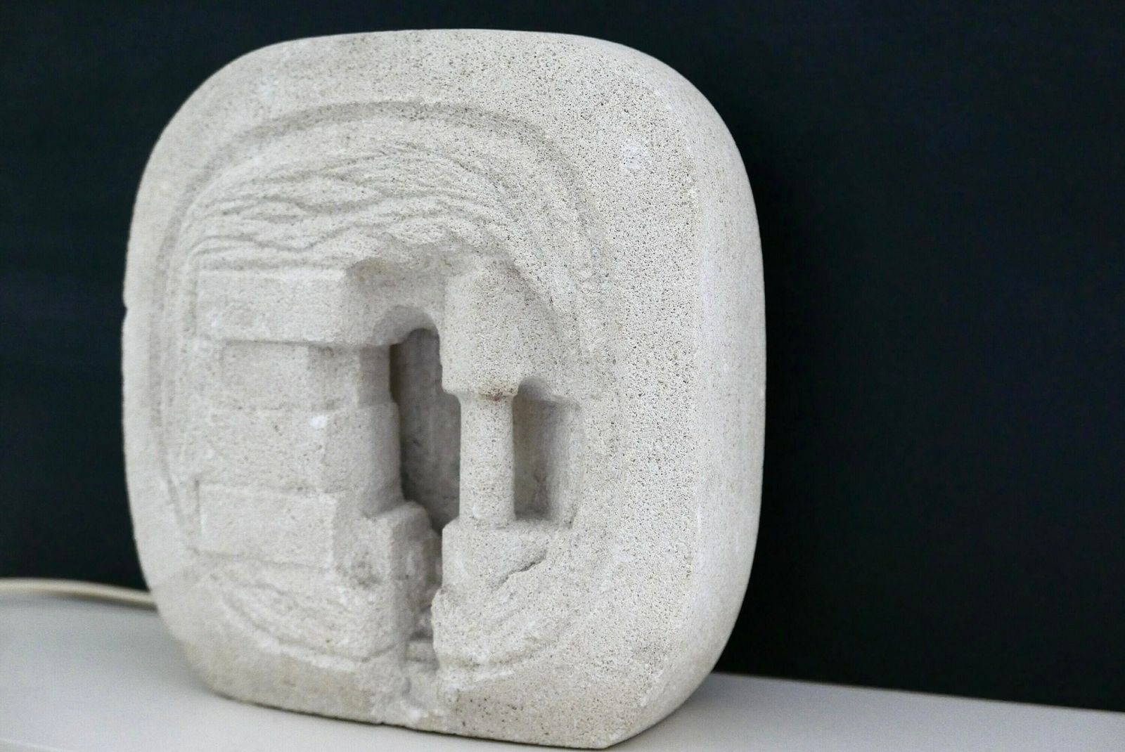 French Architectural And Sculptural Stone Lamp By Arsène Galisson, 1960s / Table Lamp, Carved, Column, Architecture photo 160.0