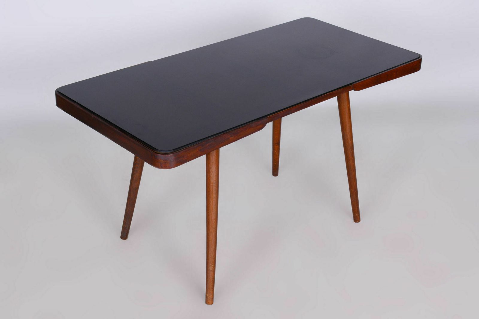 Original Midcentury Beech Coffee Table, Opaxit Glass, Maker Interier Praha, Well Preserved Condition, Revived Polish, Czechia photo Furniture