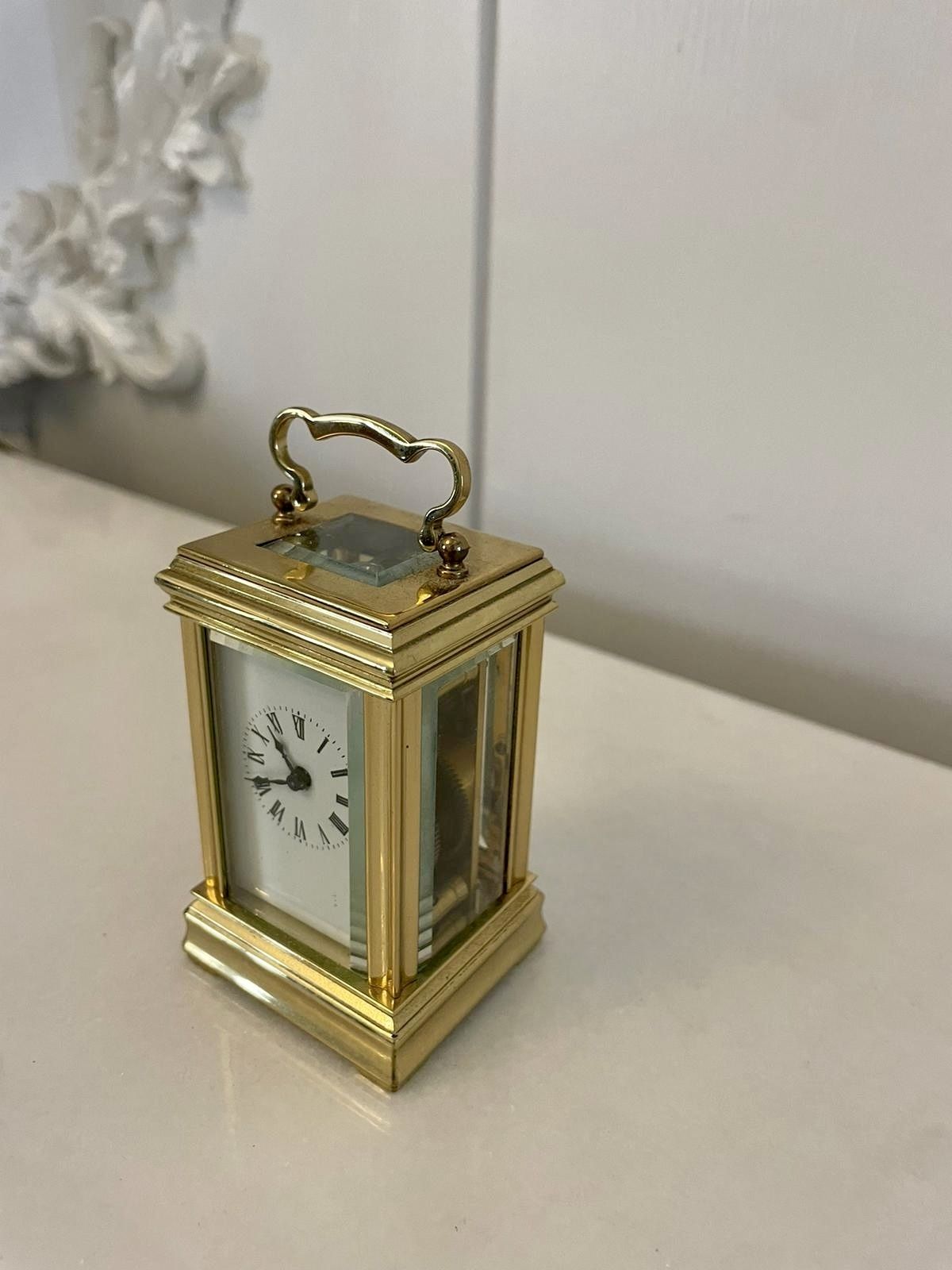 Antique French Quality Brass Miniature Carriage Clock photo furniture