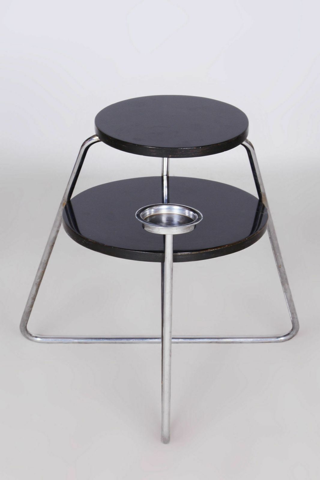 Restored Bauhaus Small Table, Chrome, Very Unusual Avant Garde Design, Revived Polish, Czechia, 1930s photo Furniture