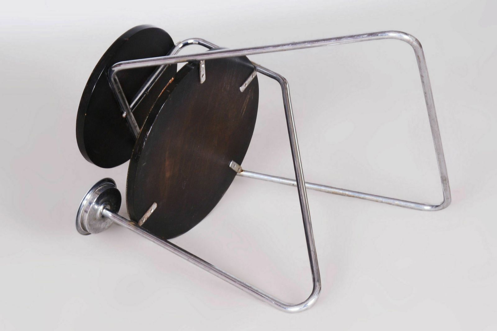 Restored Bauhaus Small Table, Chrome, Very Unusual Avant Garde Design, Revived Polish, Czechia, 1930s photo vinterior