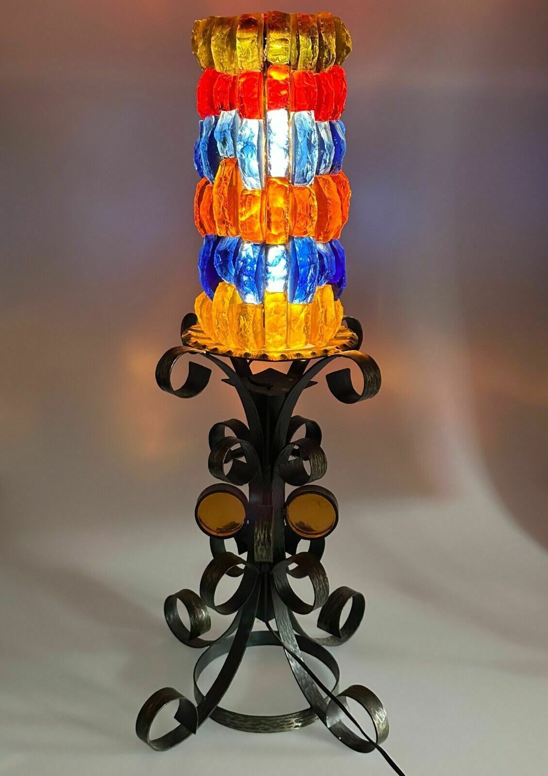photo for sale 60s 70s Brutalist Floor Lamp Iron & Glass Floor Lamp Mid Century