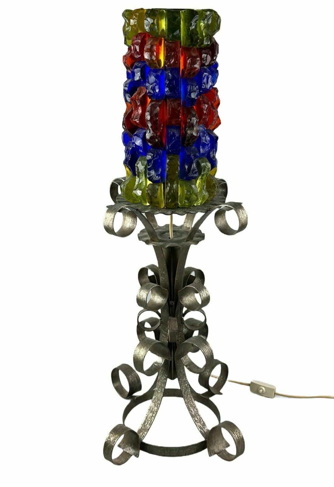 60s 70s Brutalist Floor Lamp Iron & Glass Floor Lamp Mid Century