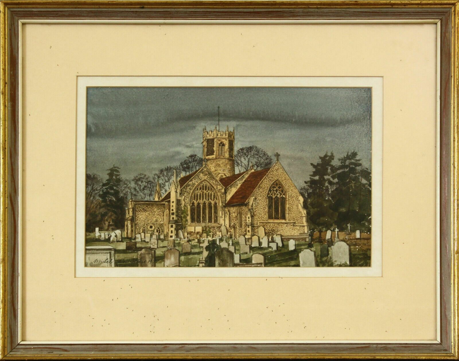 Watercolour By Michel Desrochers. Titled "St Mary's Church, Rickinghall Suffolk"