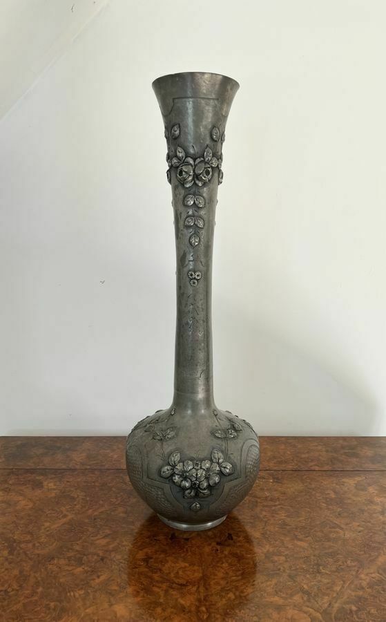 Large Antique 19th Century French Quality Pewter Vase photo vintage