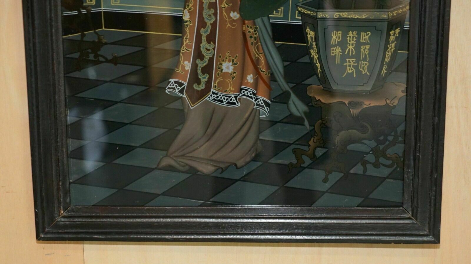 Sublime Pair Of Antique Chinese Ancestral Portrait Hand Painted Glass Paintings photo 1950.0
