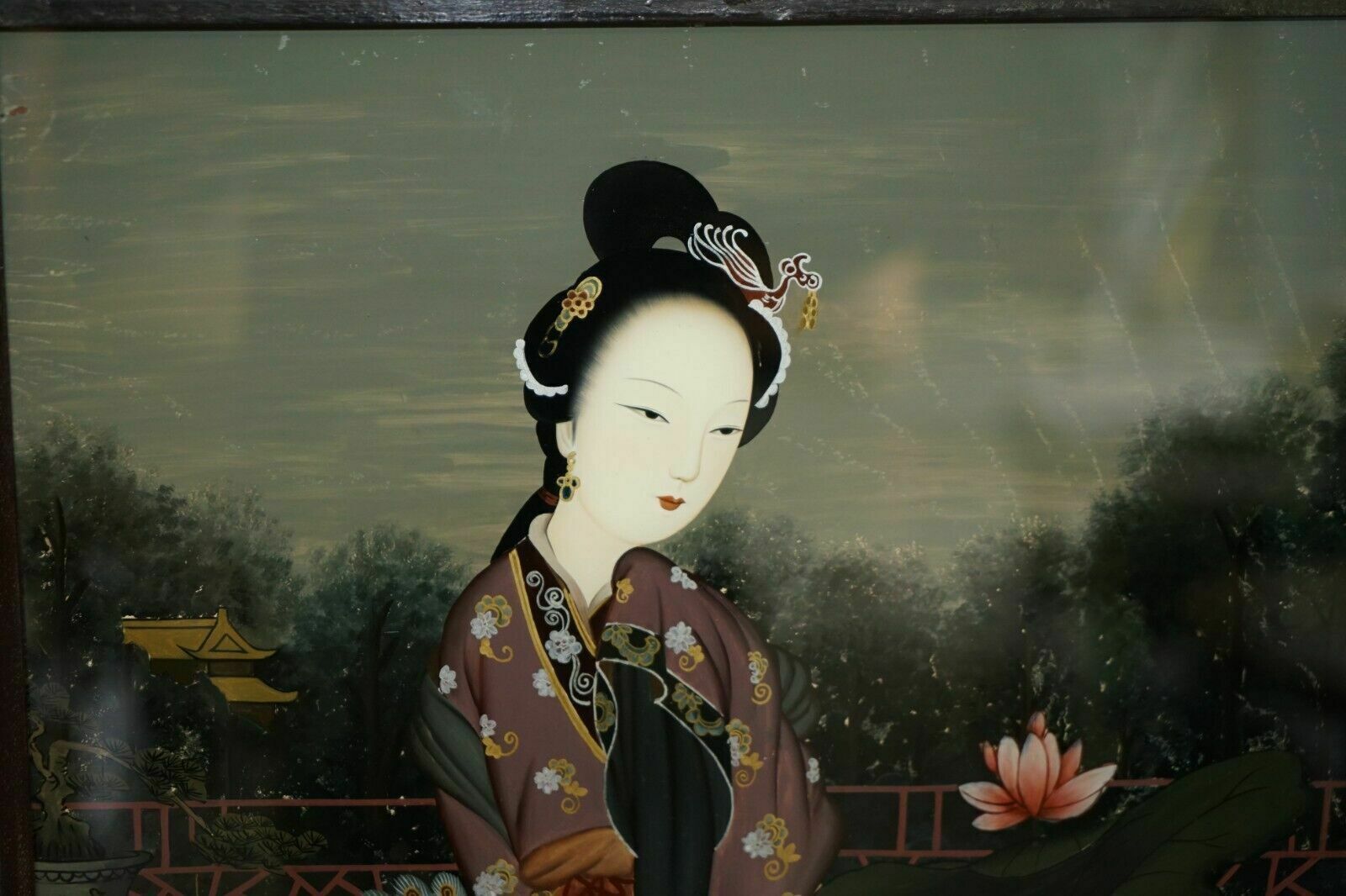 Sublime Pair Of Antique Chinese Ancestral Portrait Hand Painted Glass Paintings photo buy