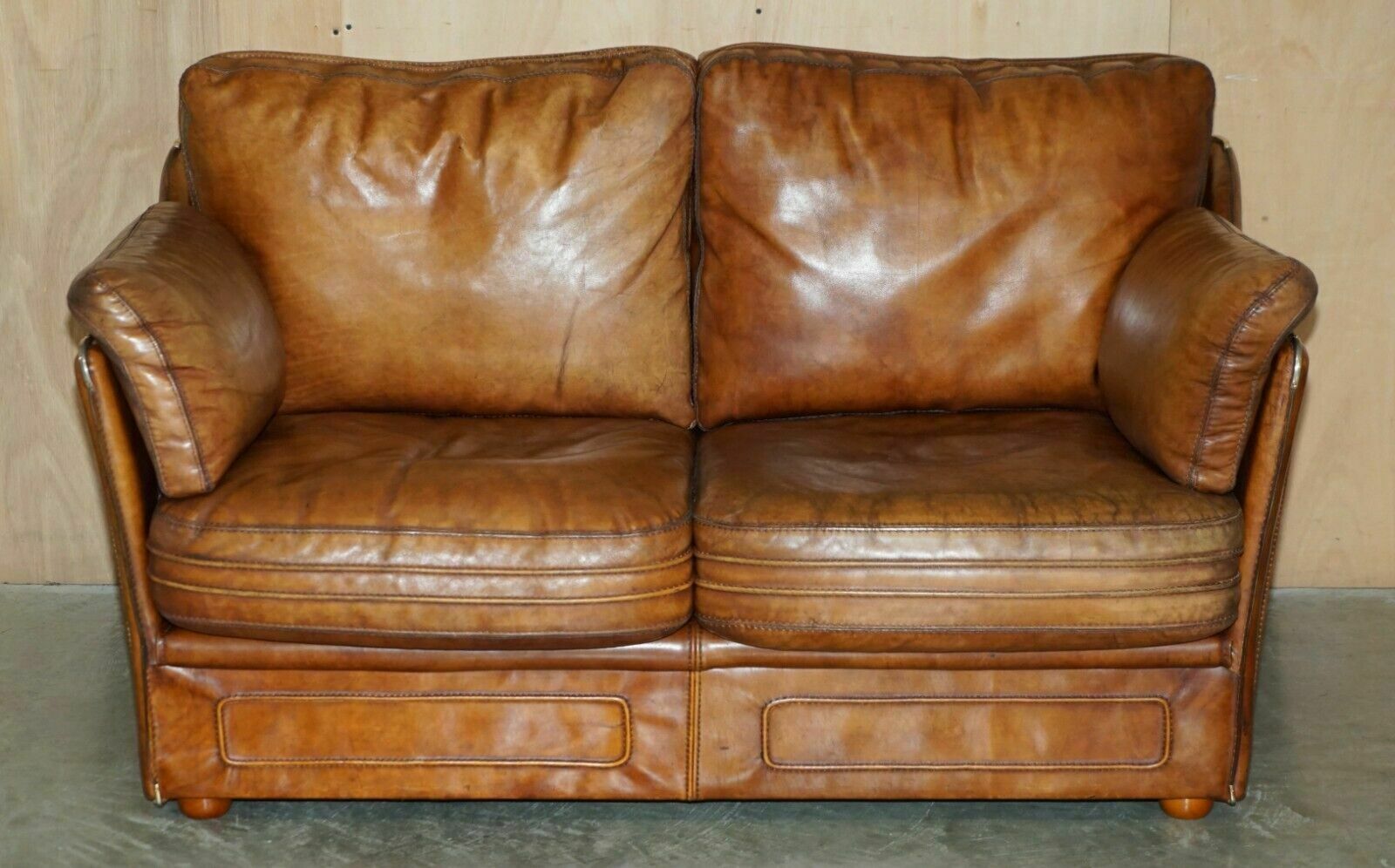 Vintage Brown Leather Roche Bobois Mid Century Modern Contemporary Sofa photo furniture