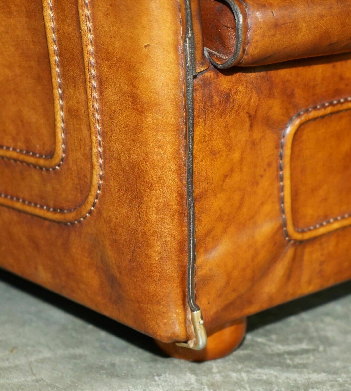 Vintage Brown Leather Roche Bobois Mid Century Modern Contemporary Sofa photo vintage
