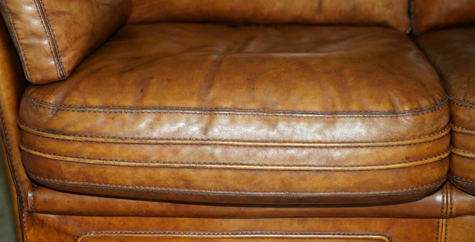 photo furniture Vintage Brown Leather Roche Bobois Mid Century Modern Contemporary Sofa