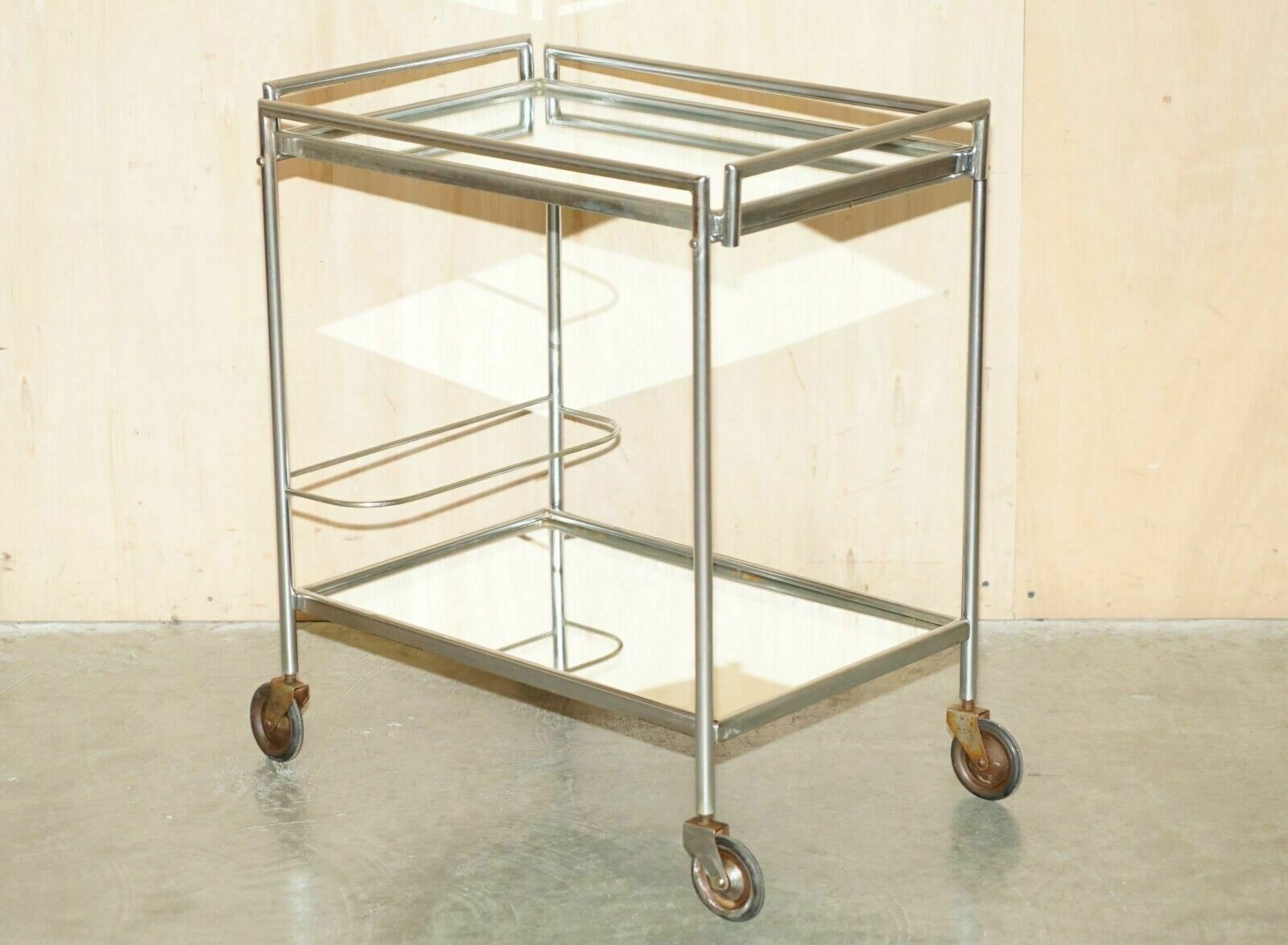 Antique Art Deco Circa 1920's French Mirrored Glass Chrome Tea Cake Trolly