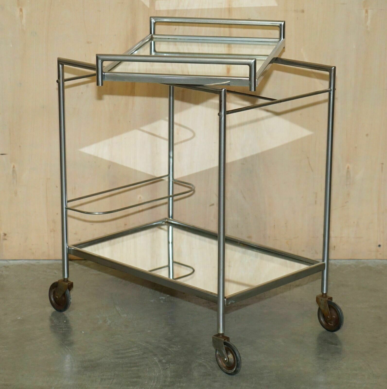 photo vinterior Antique Art Deco Circa 1920's French Mirrored Glass Chrome Tea Cake Trolly