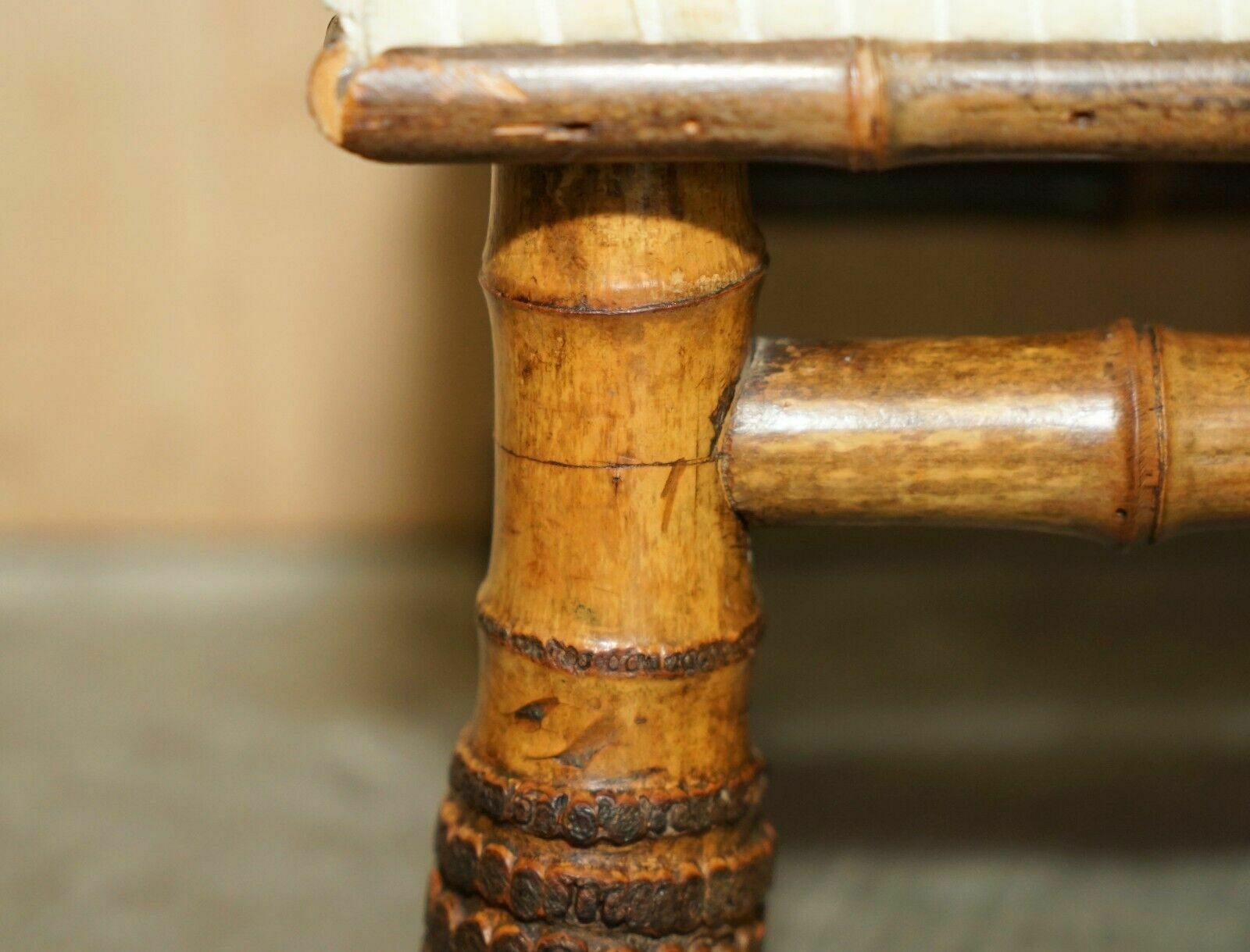 Small Antique Circa 1880 Aesthetic Movement Bamboo Carved Chinese Footstool photo 1950.0