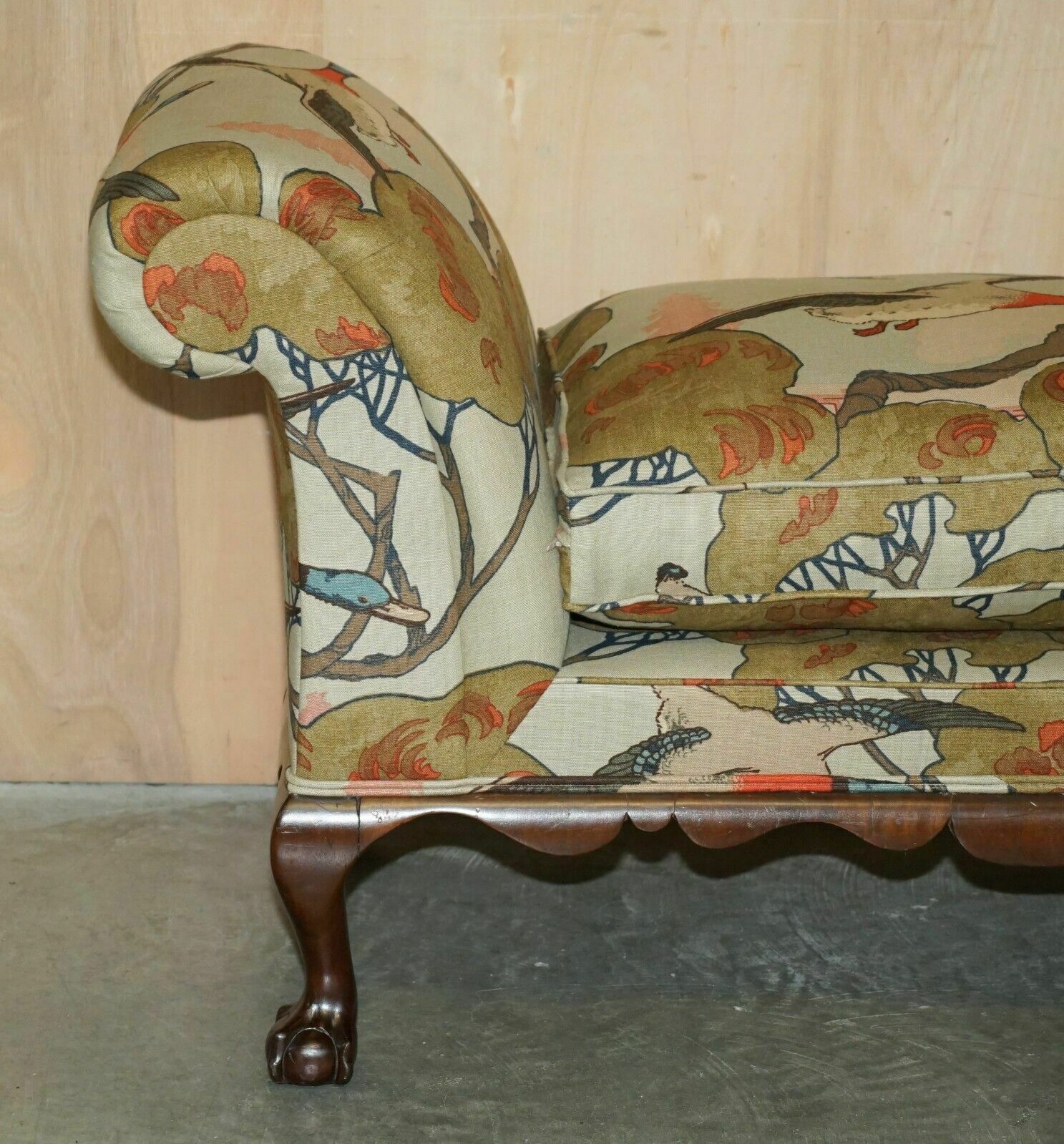 Antique Claw & Ball Foot Hall Bench Window Seat In Mulberry Flying Duck S Fabric photo Furniture