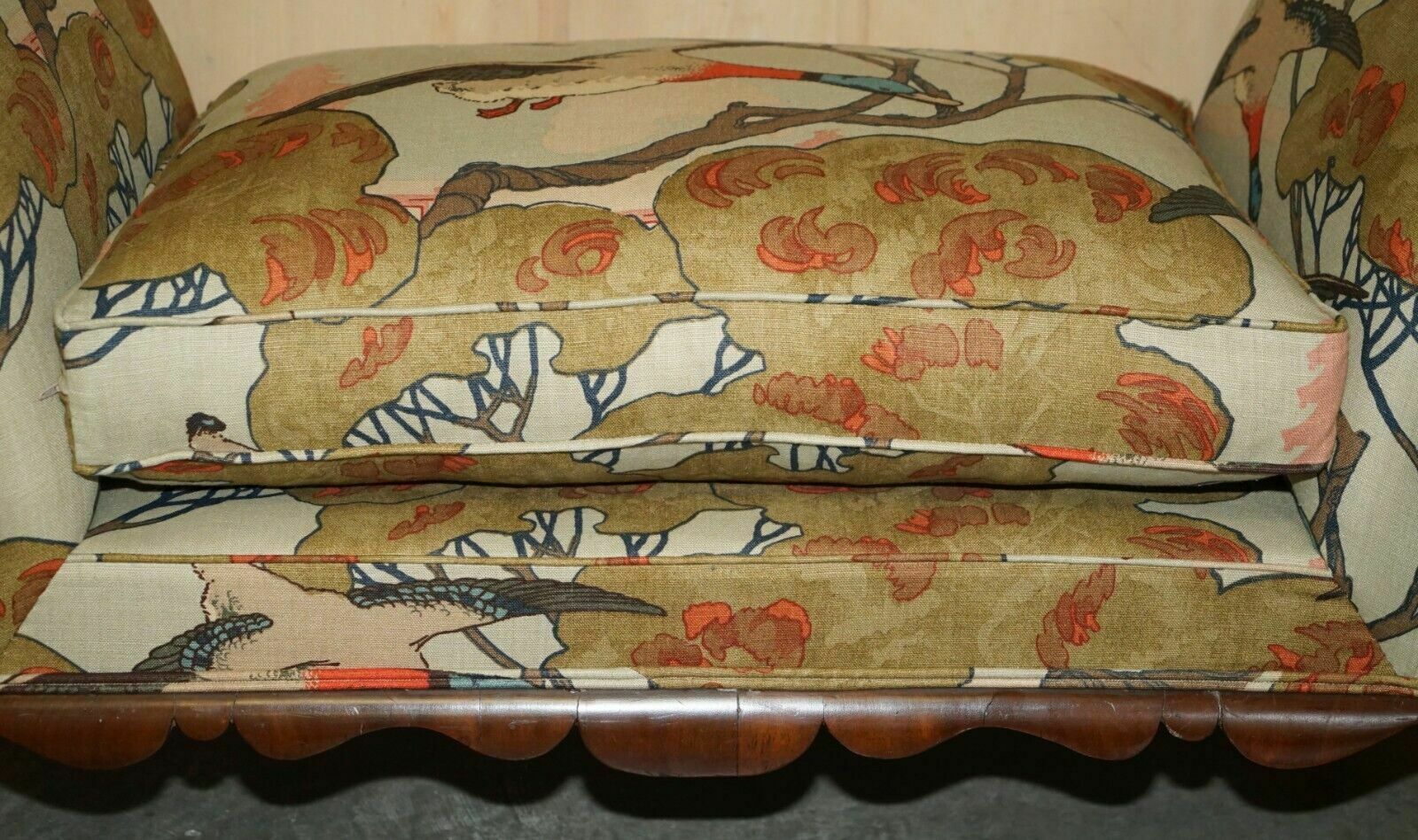 photo for sale Antique Claw & Ball Foot Hall Bench Window Seat In Mulberry Flying Duck S Fabric