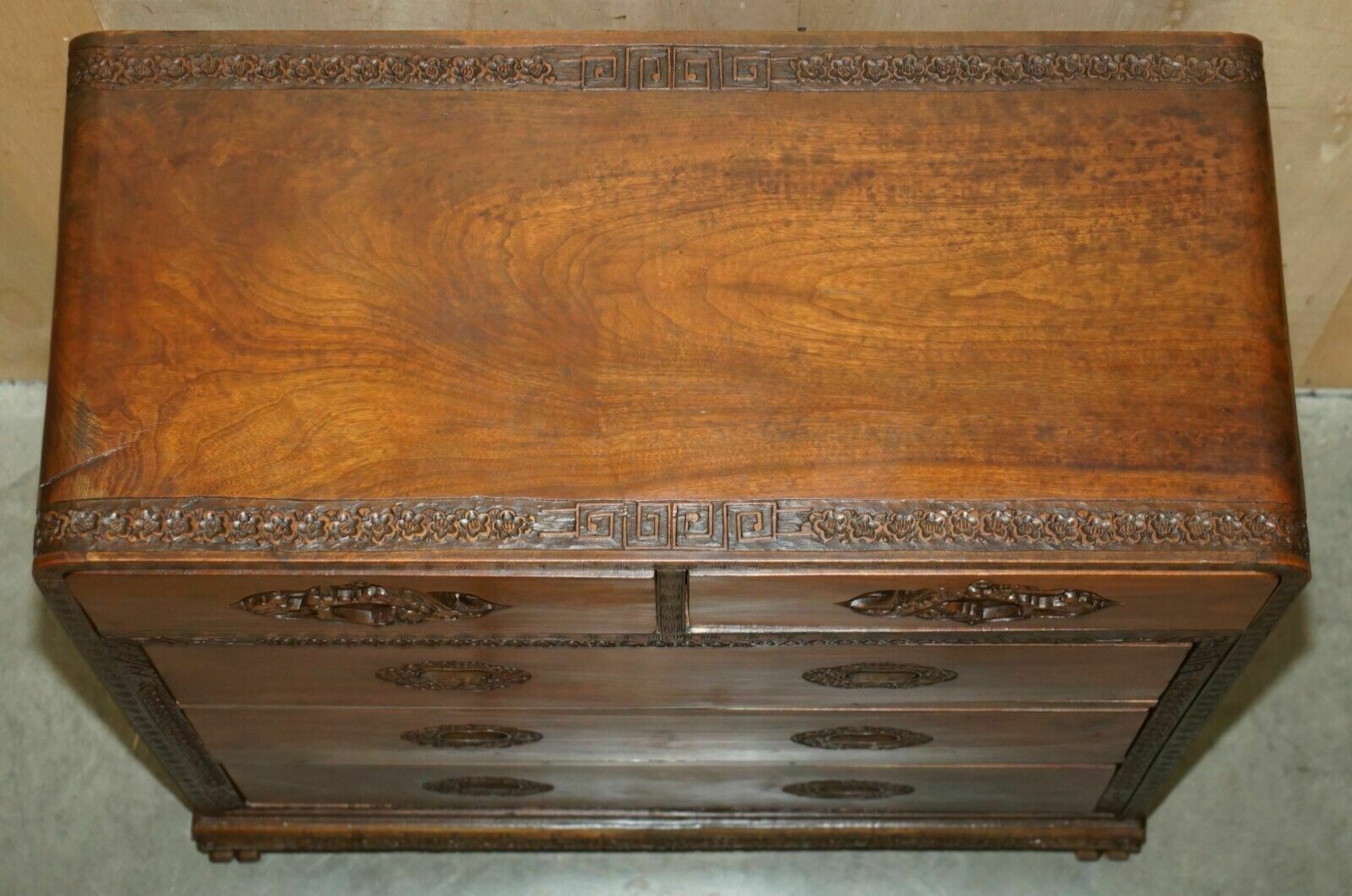 photo vinterior Antique Chinese Hand Carved Circa 1890 Chest Of Drawers Very Detailed Handles