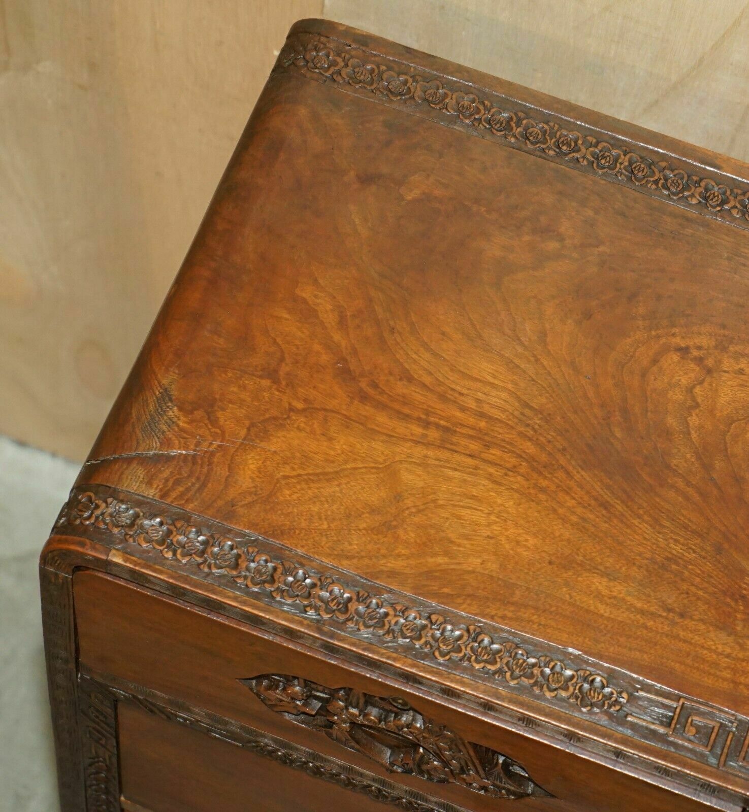 photo buy Antique Chinese Hand Carved Circa 1890 Chest Of Drawers Very Detailed Handles