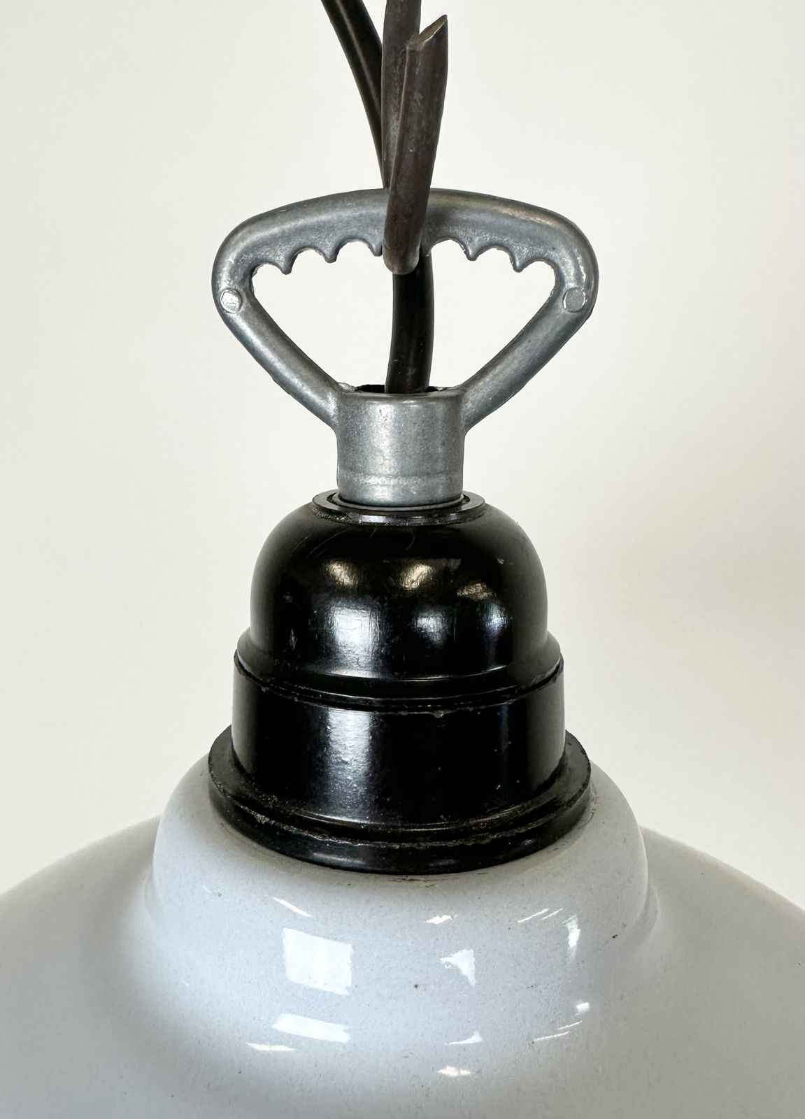 photo furniture Industrial French Grey Enamel Factory Pendant Lamp, 1960s