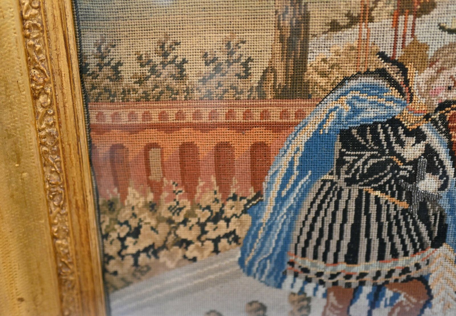 photo for sale Italian Antique Tapestry Tuscan Nobleman Gilt Frame 1880
