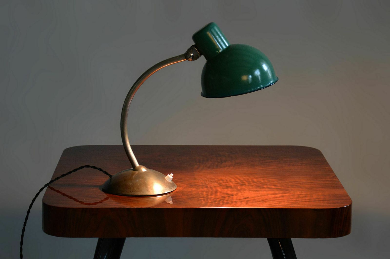 Restored Bauhaus Table Lamp, New Electrification, Chrome, Enameled Metal Light Shade, Czechia, 1930s photo buy