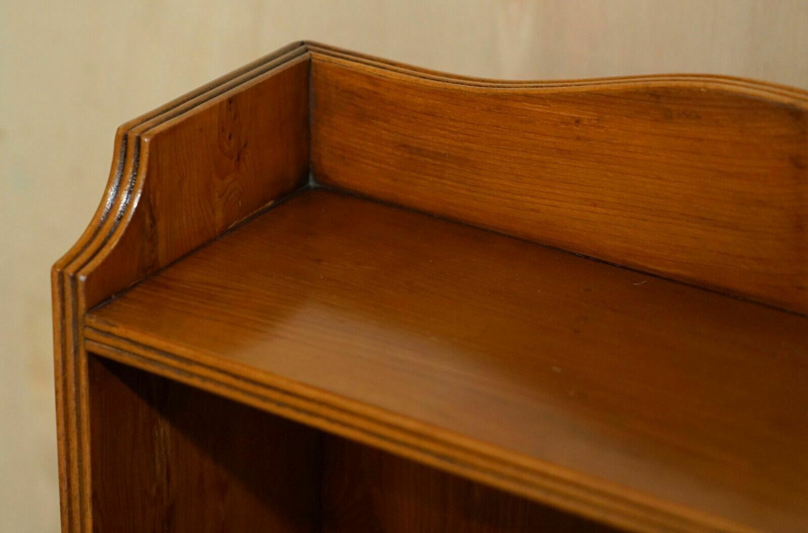 Pair Of Vintage English Flamed Mahogany Waterfall Bookcases With Cupboard Bases photo Furniture
