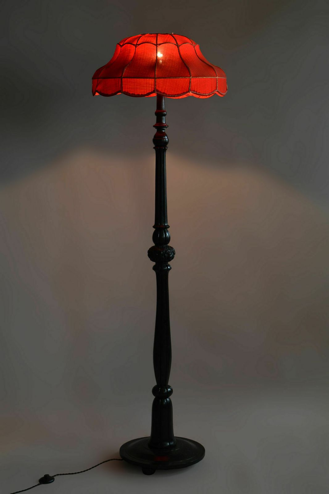 Restored Artdeco Floor Lamp, Solid Beech, New Electrification, Revived Polish, Well Preserved Original Textile Shade, Czechia, 1920s photo furniture