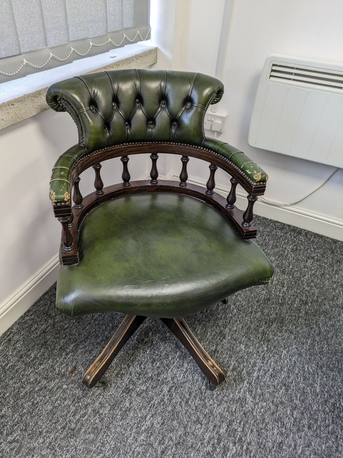 2 X Victorian Green Leather Tub Captain Chairs photo for sale