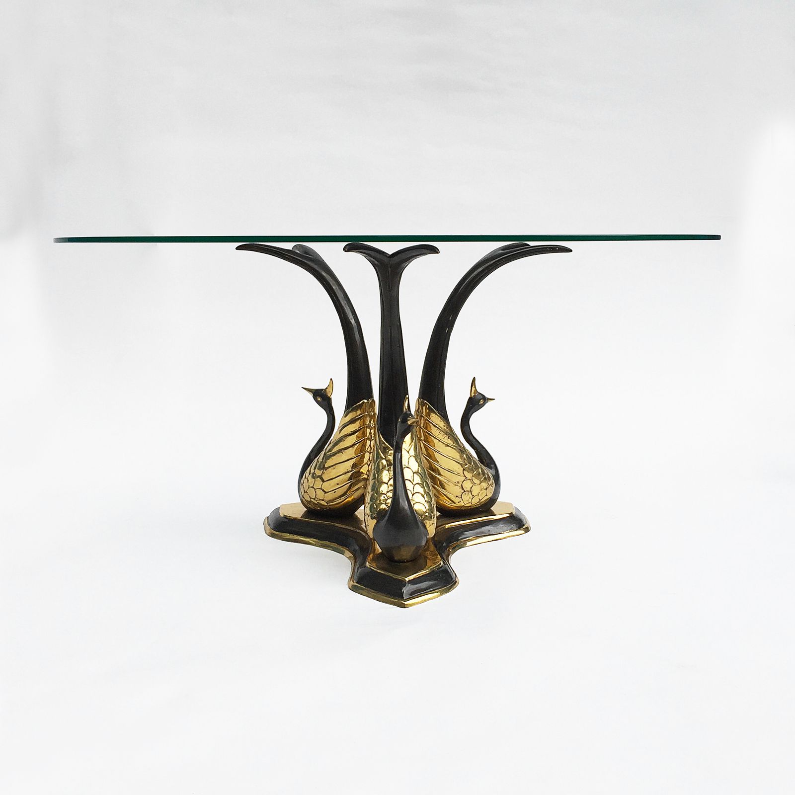 Brass Peacock Side Or Coffee Table Hollywood Regency Glam Willy Daro Glass 1970s photo vintage