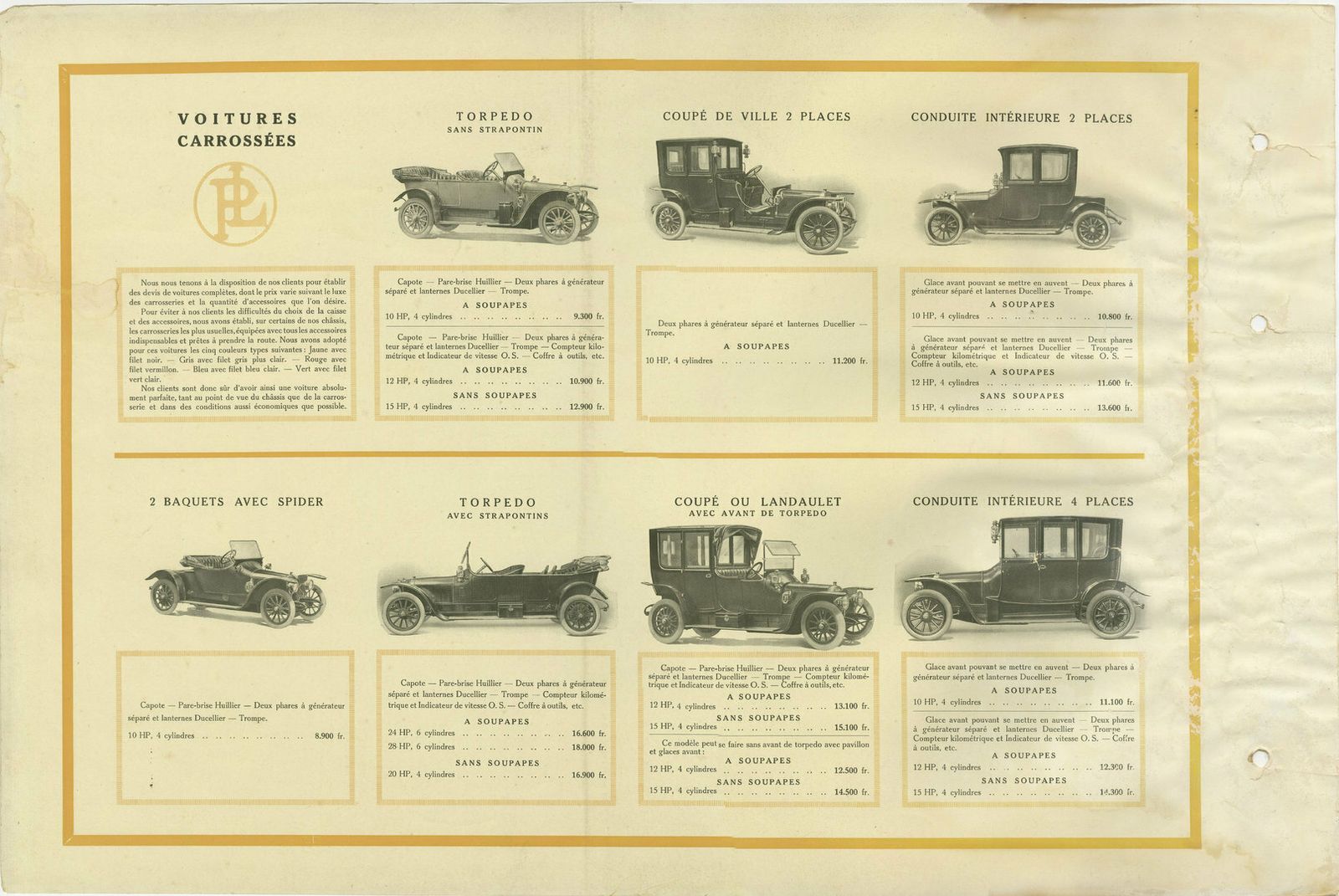 Antique Print With Illustrations Of Car Parts From A Panhard Et Levassor Catalog