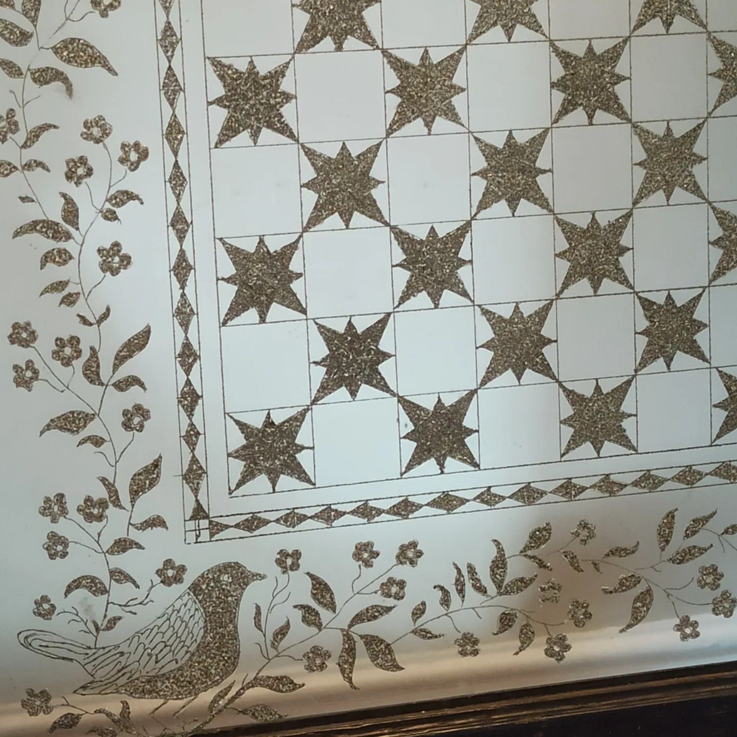 photo for sale Fantastical Folk Art  Reverse Glass Cut Glass Mirror
