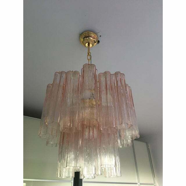 photo furniture Pink Murano Glass Style Tronchi Venini Chandelier, Lot Of 2 Or A Pair Of Chandeliers