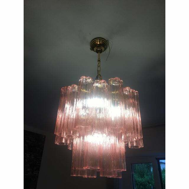 photo for sale Pink Murano Glass Style Tronchi Venini Chandelier, Lot Of 2 Or A Pair Of Chandeliers