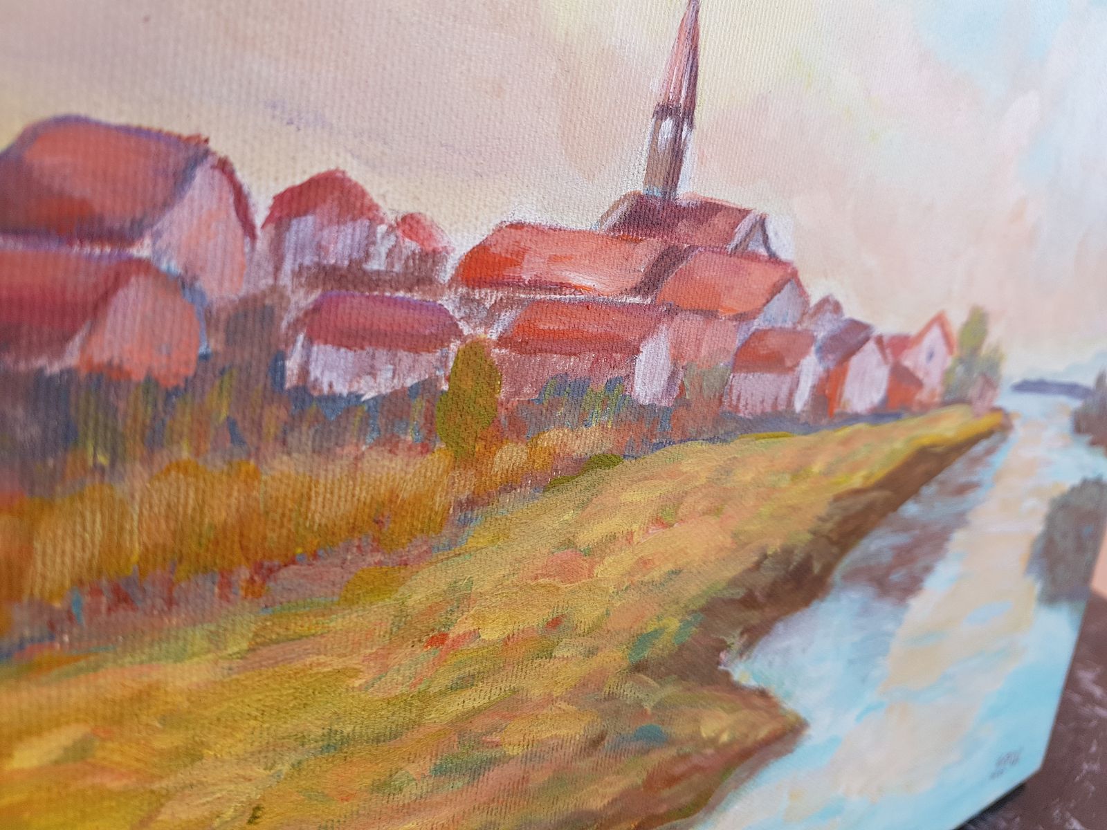 Oil On Canvas A Village Near The River photo 159.0