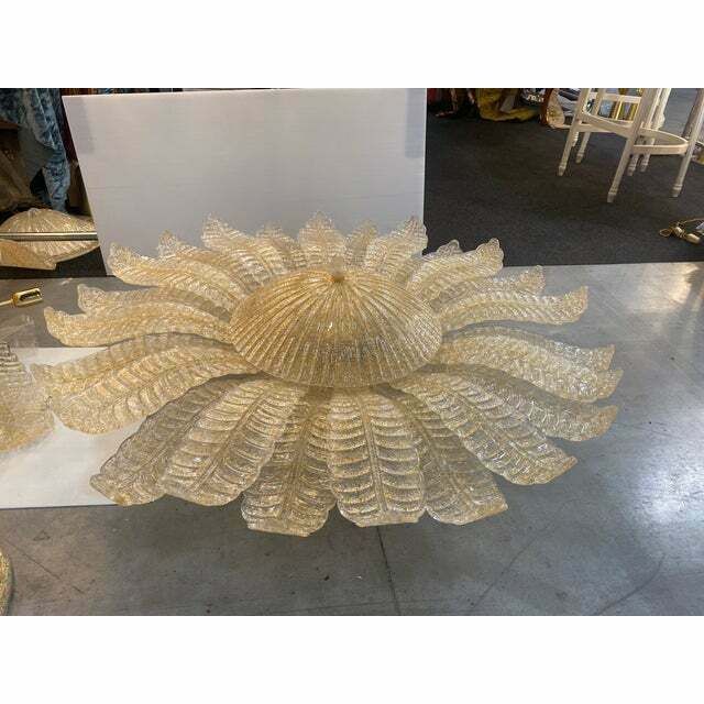Contemporary Venetian Sunflwer Murano Glass Gold Flush Mount , Lot Of 2 Or A Pair Of Chandeliers photo buy