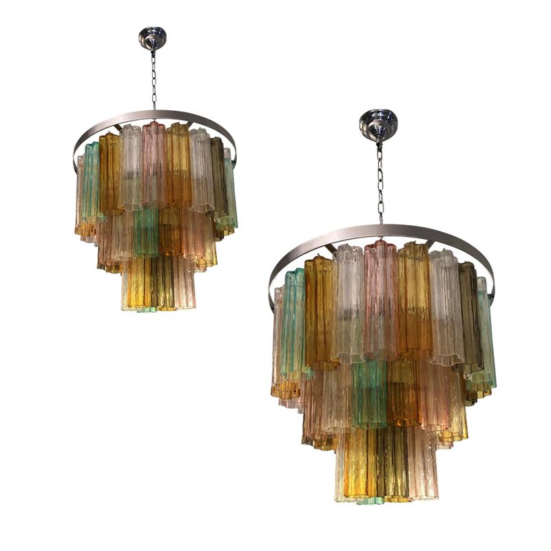 Contemporary Multicolor Tronchi Murano Glass Chandelier ,  Lot Of 2 Or A Pair Of Chandeliers