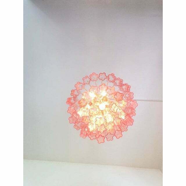 Contemporary Murano Glass Sputnik Chandelier Pink, Mazzega Style , Lot Of 2 Or A Pair Of Chandeliers photo for sale