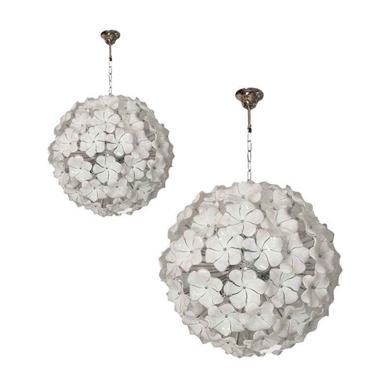 Contemporary White Lotus Murano Glass Sputnik Chandelier , Lot Of 2 Or A Pair Of Chandeliers