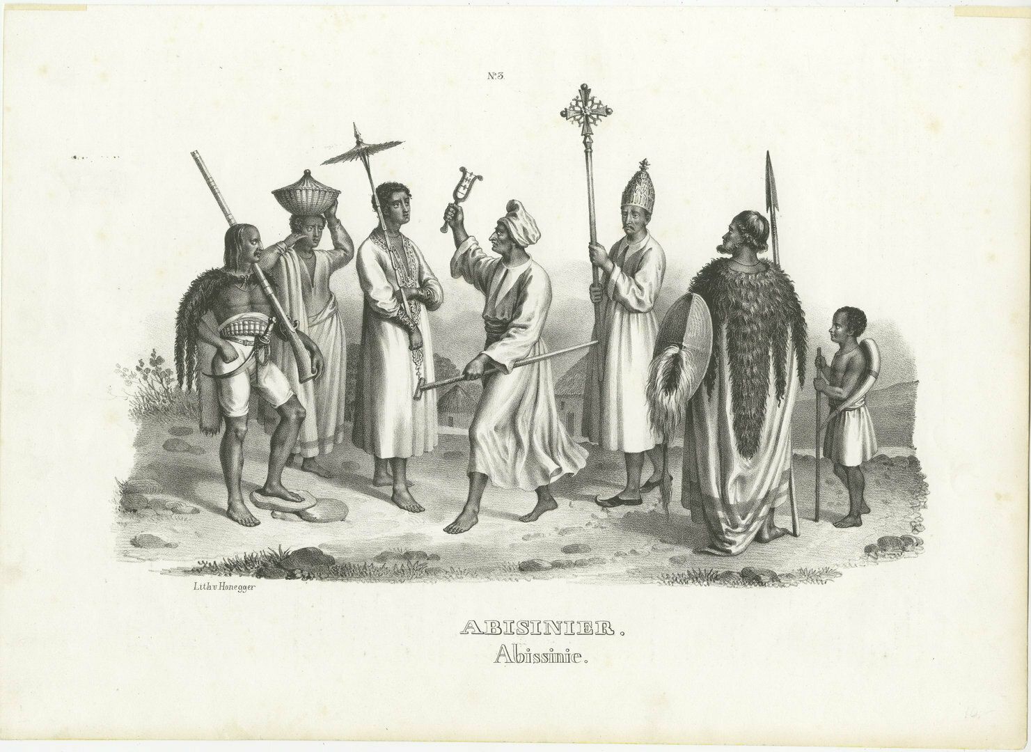 Antique Steel Engraved Print Showing Natives Of Abyssinia, Ethiopia