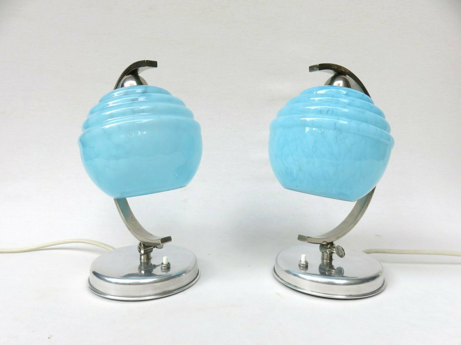 French Bedside Lights, Art Deco, Umbrellas Flamed Light Blue, 1920s, Set Of 2 photo furniture
